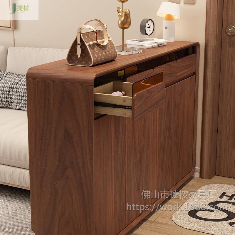 Walnut Solid Wood Shoe Cabinet for Home Entrance, Large Capacity Drawer Storage Integrated Entryway Shoe Cabinet, Floor-Standing Against the Wall