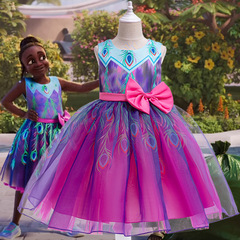 跨境新品未來IWAJU公主裙女童印花禮服裙收腰蓬蓬連衣裙網紗童裙