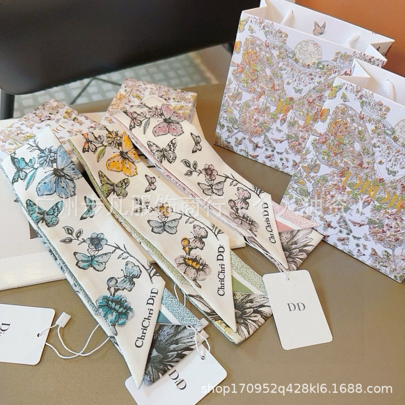 D Brand's New Plain Color Hand-Painted Lettered Women's Butterfly Ribbon for Tying Bags, Silk Scarf, Hairband, Cross-Border Trade