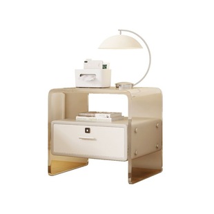 Acrylic Bedside Table Solid Wood Modern Simple Multi-function with Lock Cream Style High Beauty Value Children's Room Side Cabinet Small