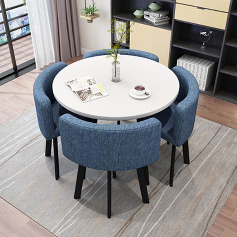 Dark blue 80cm round table + 4 cloth chairs