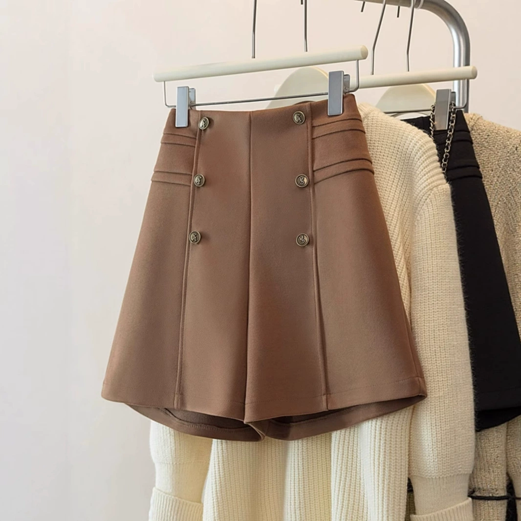 Шерстяные шорты больших размеров с ботинками для женщин, новинка 2025 года, зимняя верхняя одежда, широкие брюки трапециевидной формы с высокой талией, закрывающие тело