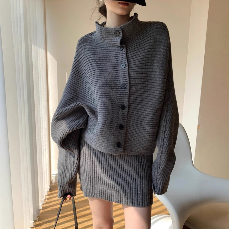 Korean-Style Loose and Lazy Style Autumn and Winter New Knit Single-Breasted Batwing Sleeve Sweater Cardigan and Skirt Two-Piece Set for Women Korean-Style Loose and Lazy Style Autumn and Winter New Knit Single-Breasted Batwing Sleeve Sweater Cardigan and Skirt Two-Piece Set for Women