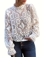 T 13356 Sheer Lace Lantern Sleeve Blouse ͸����˿�� ����