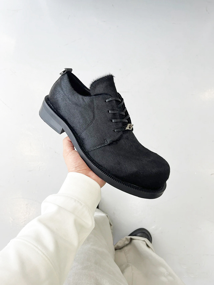 Scarpe derby in pelle di crine di cavallo da uomo e da donna, con suola spessa, casual Lefu, con punta grande_voghion.com