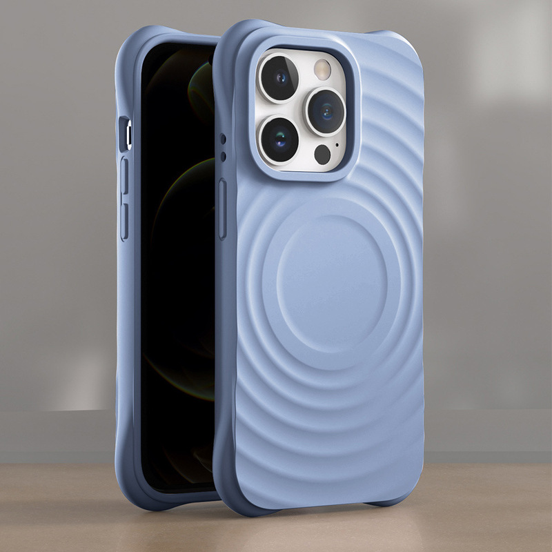 Apple 15promax ワイヤレス磁気電話ケース iphone14 保護カバーに適した人気のソリッドカラーの波状シェル|undefined