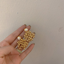 法式复古珍珠金属球球流苏耳环女韩国个性百搭气质时尚耳钉耳饰