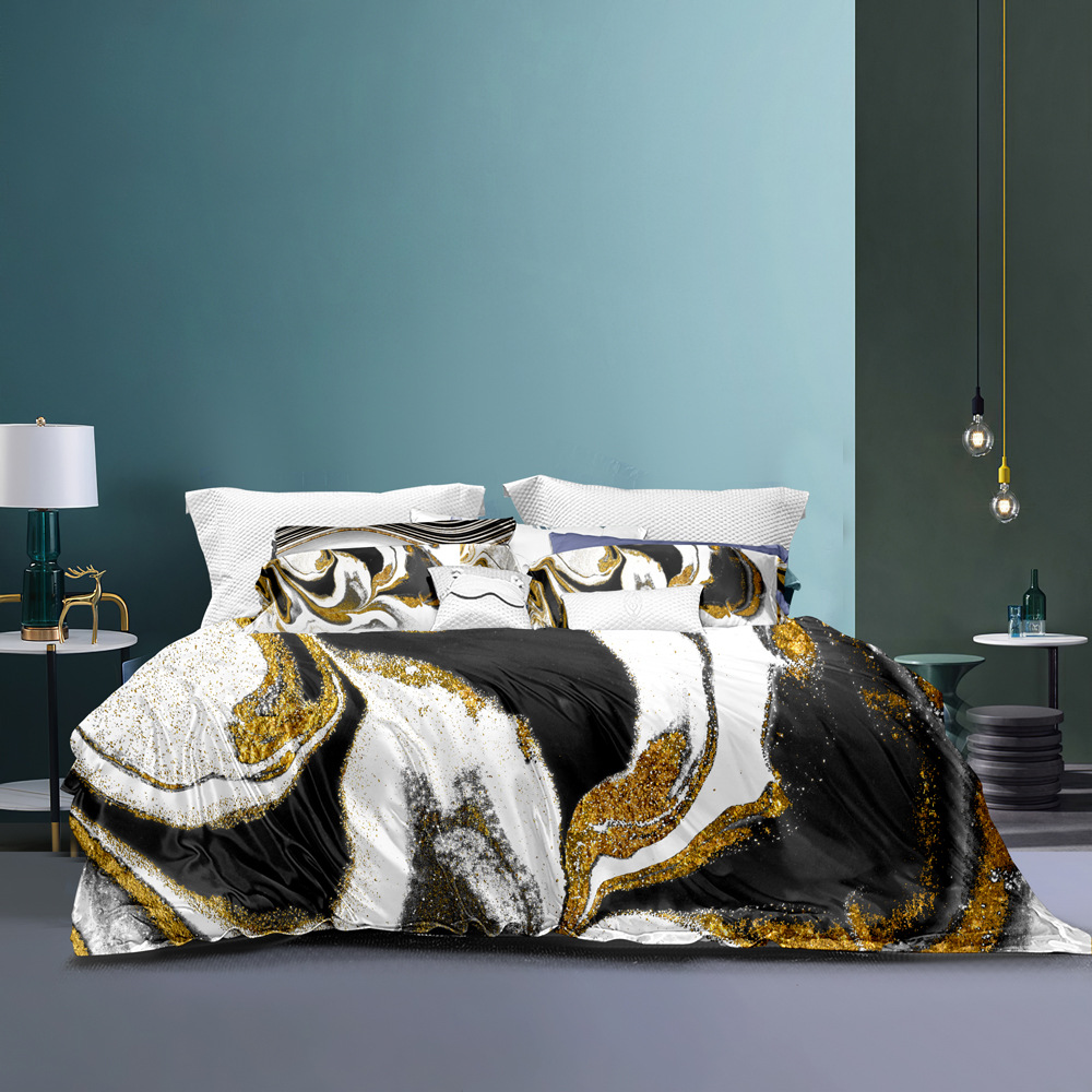 3D nieuw digitaal geprint stenenpatroon goud 90g mat beddengoed_voghion.com