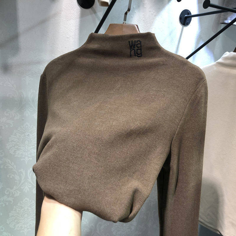 帮手主图-德绒半高领刺绣打底衫女秋冬修身女式上衣女加厚休闲长