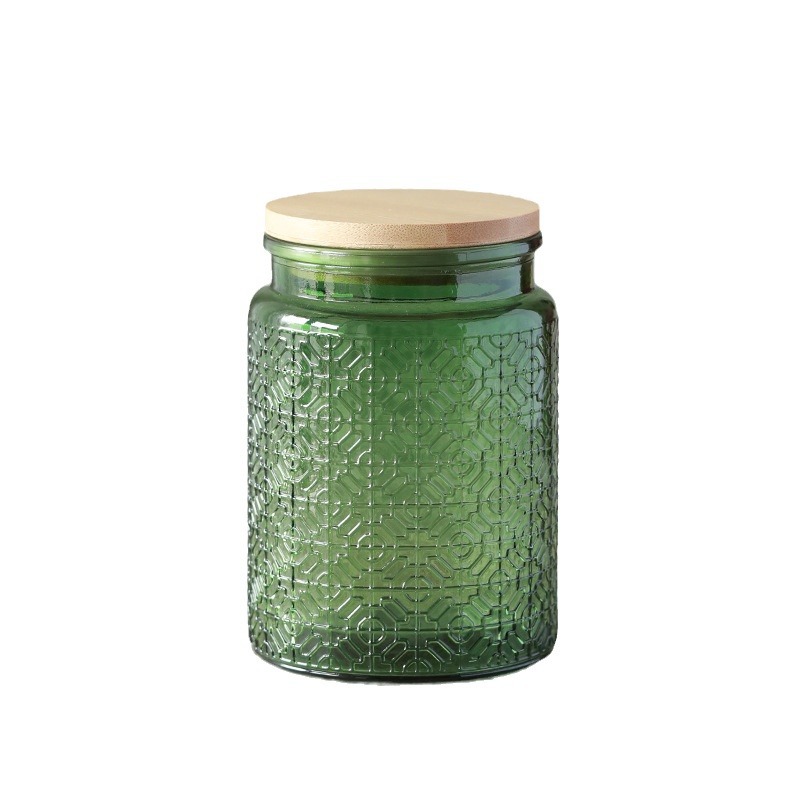 Relieve vidrio de color sellado tarro hogar cocina granos té almacenamiento tanque 700 ml en stock al por mayor