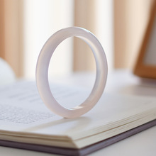 高端纯天然白月光玛瑙手镯女高冰透正圈玉髓镯子冰红扁条仙女风