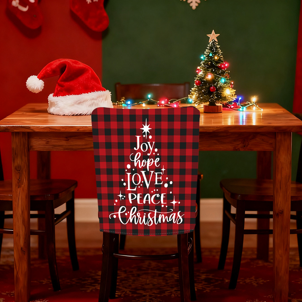 Nuevo patrón de cuadrícula de silla de decoración de Navidad respaldo de silla de atmósfera de vacaciones cubierta de polvo doméstica