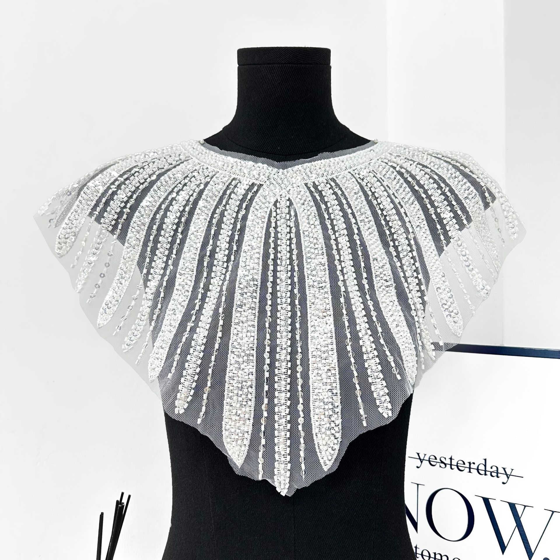 Sequin cuello de cuentas de tubo de bordilla accesorios de decoración de collar negro plata oro sequin cuello accesorios de collar de ropa transpirable image 9