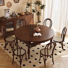 政彩家具批发实木餐桌椅组合中古风可伸缩方圆两用小户型家用饭桌