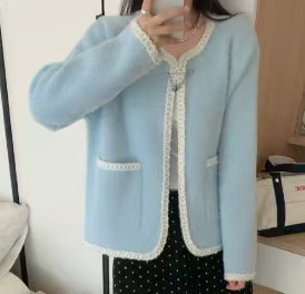 秋冬时尚撞色条纹棒球领拉链开衫毛衣女时尚通勤长袖针织衫外套|undefined
