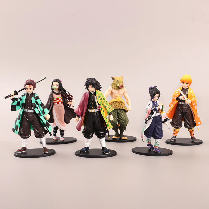 6 PCS SET Demon Slayer Kisatsutai Action Figures Cute Dolls For Desk Window Decorated Anime Toy