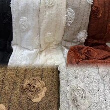 厂家直销  洛丽塔高档童装蕾丝网纱布料 刺绣面料 绒毛大玫瑰钩花