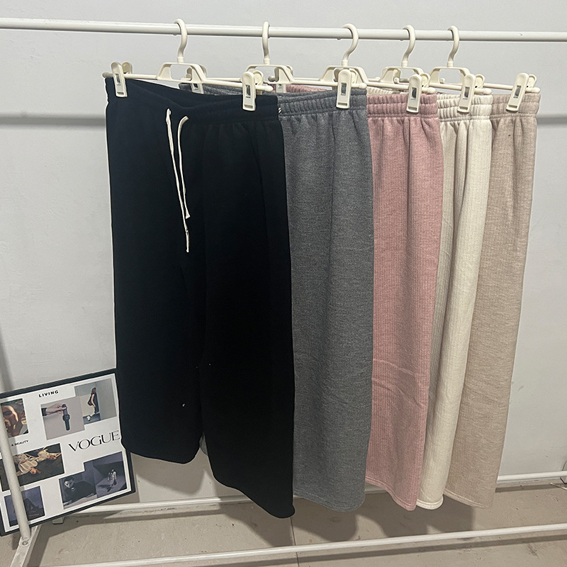 Pantalones de pierna ancha de Cachemira de arroz glutinoso para mujer otoño e invierno con forro polar grueso cintura alta adelgazante drapeado Pantalones rectos Casuales image 1