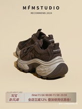 2025秋季新冬真皮复古厚底老爹鞋女小个子增高加绒爆款运动休闲鞋