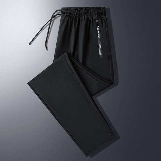 Pants Men's Summer Thin Straight Casual Trousers Trendy Brand Loose plus size Ice Silk Quick-drying Cropped Sports Pants for Men