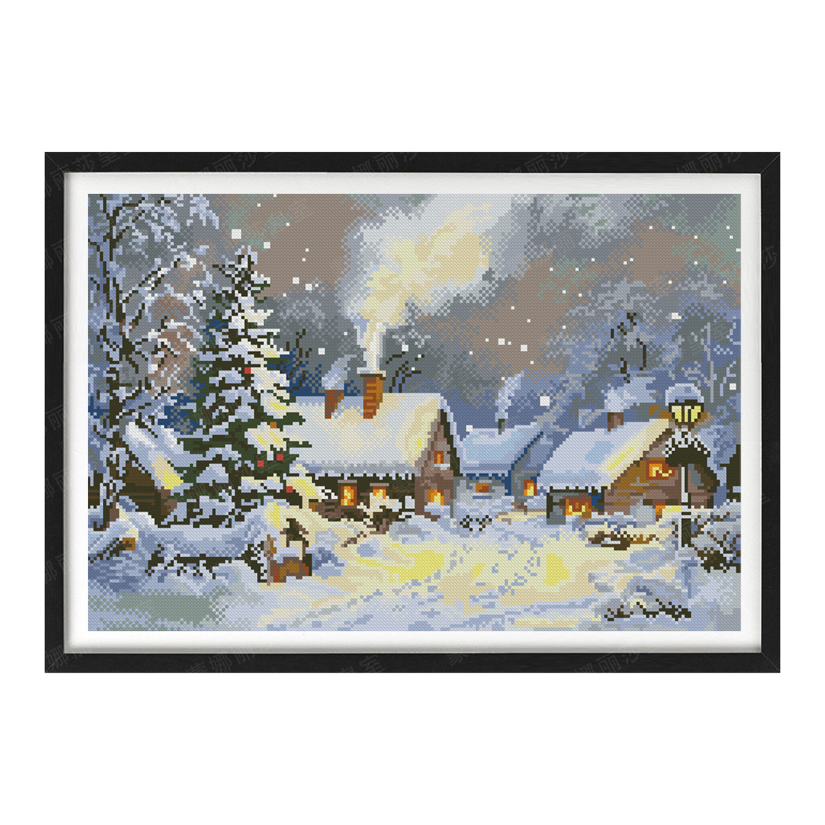 Nuevo cross-border diy impresión de bordado de nieve noche casa caliente de invierno nocturno europea pintura decorativa hecha a mano al por mayor image 5