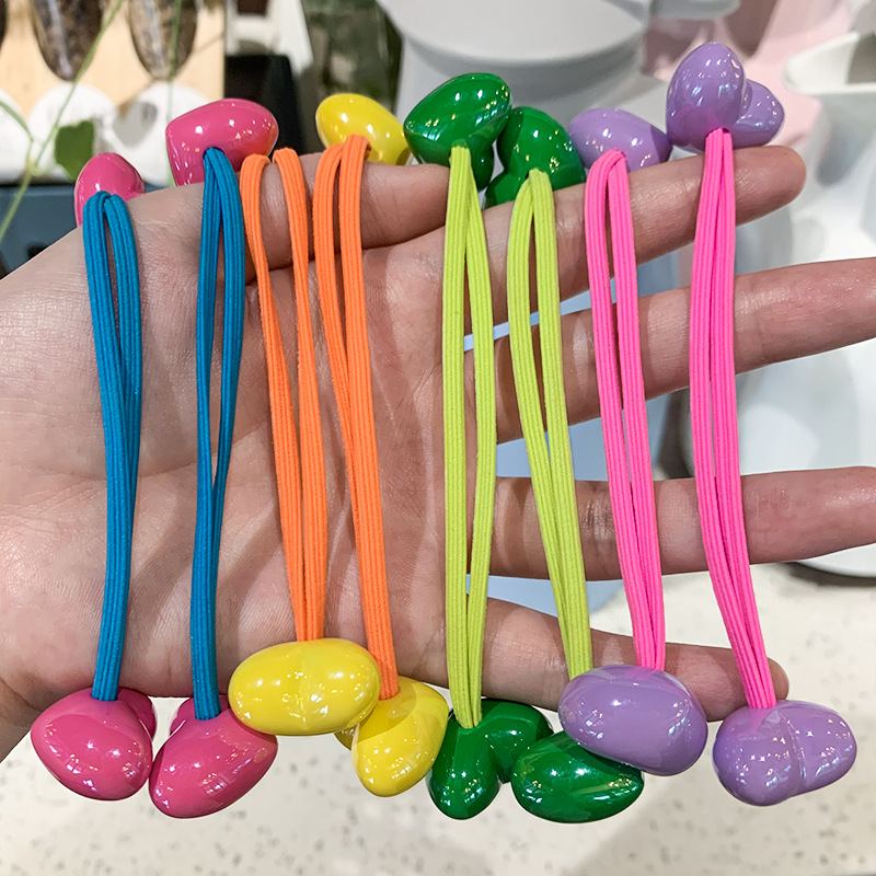 20g Weight Hair Tie Hair Accessories Type 2 Pieces Per Card Quantity Holiday, Daily Occasion Acrylic Material Color Block, Heart Shape Pattern Kid'S Gender Cute, Sweet Style Cute Sweet Kid'S Color Block Heart Shape Arylic Hair Tie 1