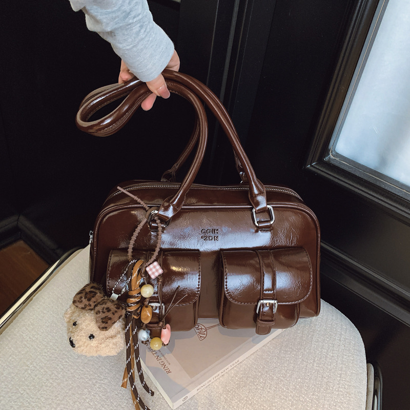 Korean Style Soft Leather Retro Bowling Bag For Women Winter 2025 New Arrival Luxury Shoulder Underarm Bag Commuter Handbag - Thumbnail 6