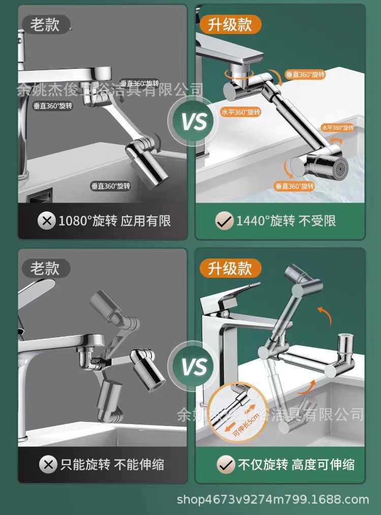 Washbasin mechanical arm, universal faucet, extendable and rotatable, pressure-increasing, splash-proof, kitchen washbasin, extension mouthwash wonder Specification drawing