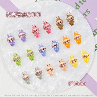 Cute Mini Luminous Labubu Nail Art Jewelry Earrings Wearable Nail Phone Case Hair Accessories Resin Accessories