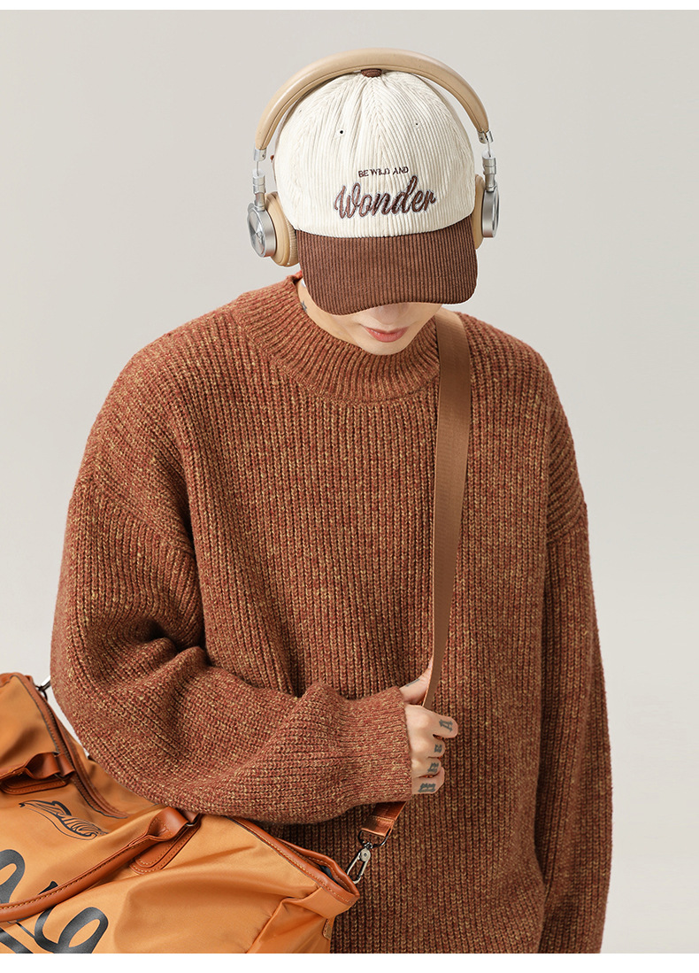 Men’s Vintage Thick Knit Half Turtleneck Sweater Texture Jacquard_voghion.com