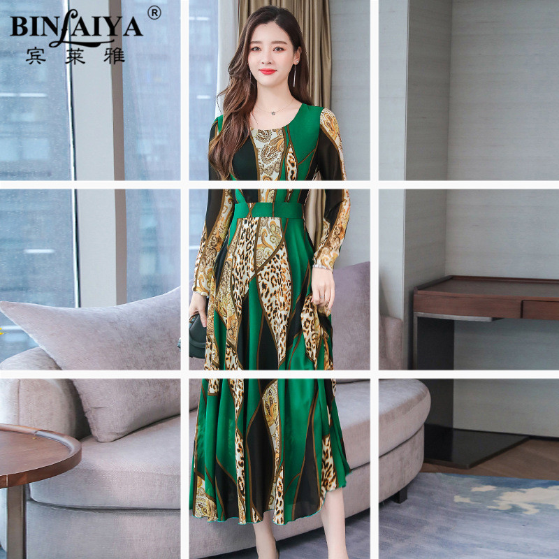 Long-Sleeved Leopard Print Over-The-Knee Dress 2025 Autum Long-Sleeved Women's Elegant Super Fairy Middle-Aged Mother's Dress