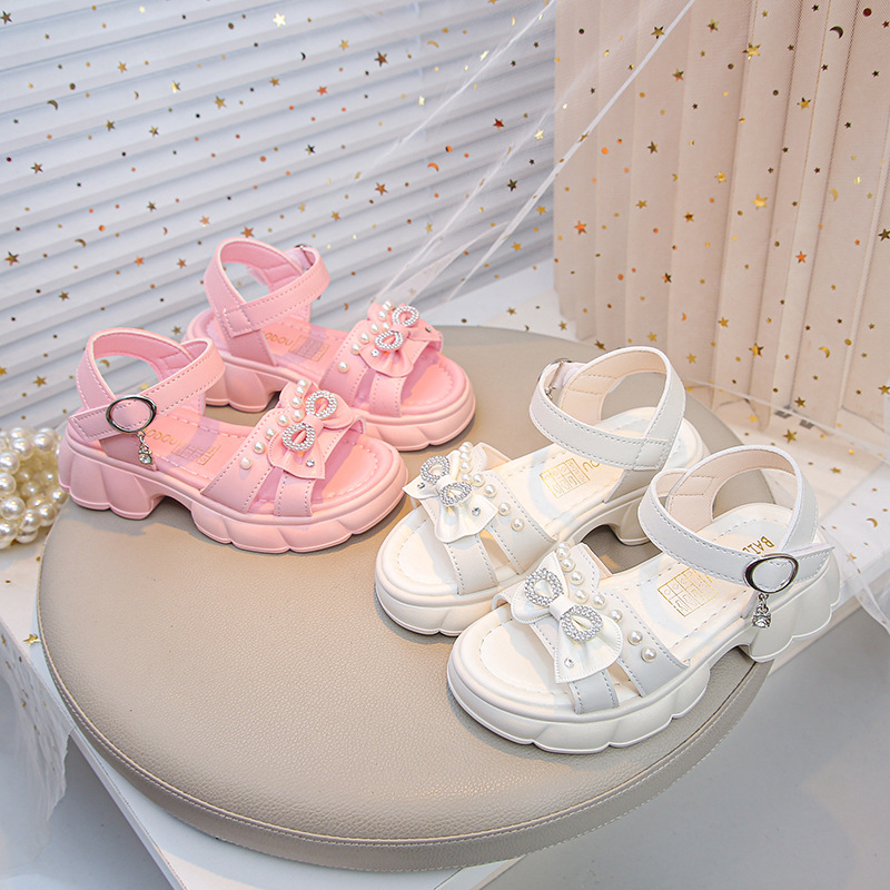 Sandalias para niñas con lazo, verano, niños grandes, bebés, niñas, zapatos de playa al aire libre, sandalias de princesa al por mayor