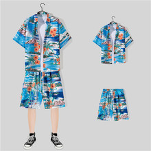 沙滩衬衫套装跨境外贸潮牌短袖衬衫印花衬衫男三亚旅游夏威夷衬衣