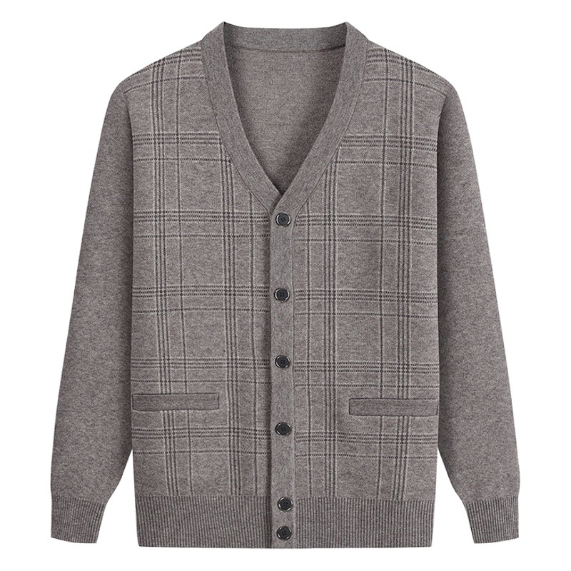 Middle-aged and elderly men's autumn and winter thickened cashmere sweater dad wear high-end casual sweater grandpa sweater plus size cardigan