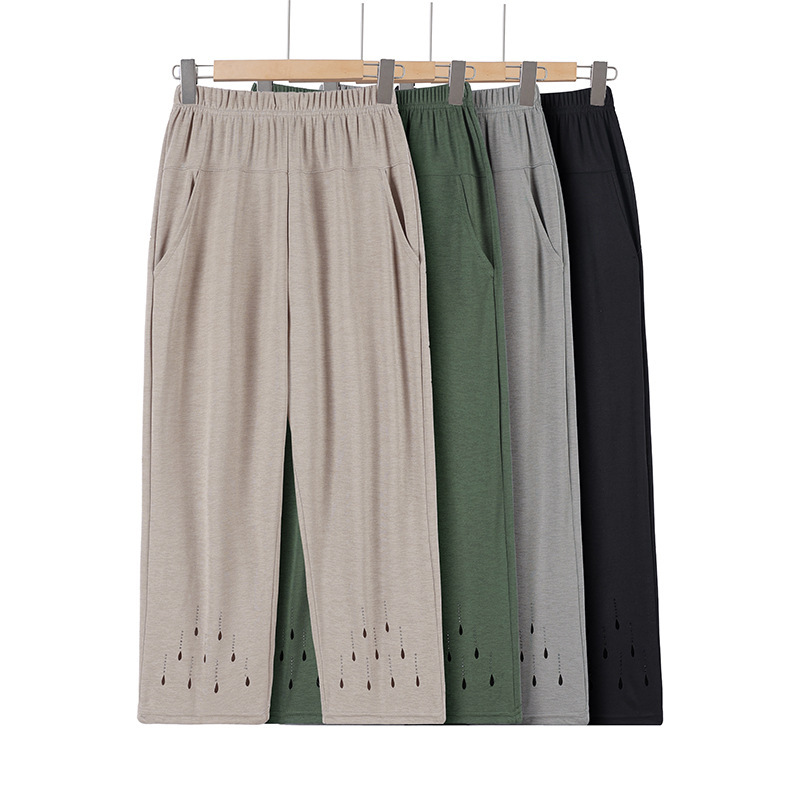 Mom's Summer Thin Cropped Pants for Middle-Aged Women, Loose-Fitting Grandma Style, Ice Silk, New Model for Petite Sizes
