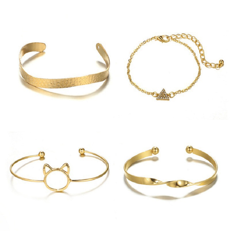 semplice braccialetto a vento da donna triangolo con diamanti incastonati braccialetto in metallo con gatto carino set di bracciali_voghion.com