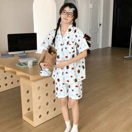PINGU企鹅卡通日系学生纯棉睡衣女夏季短袖新款可爱家居服送眼罩
