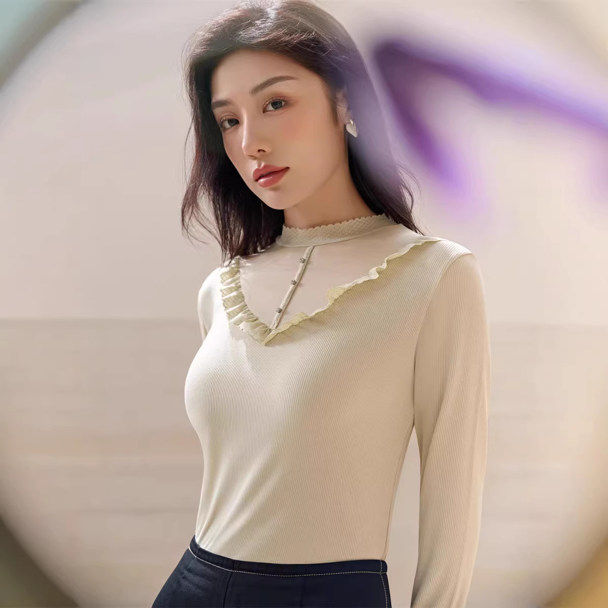 新款秋冬百搭半高领打底衫内搭高品质长袖上衣女时尚设计感t恤