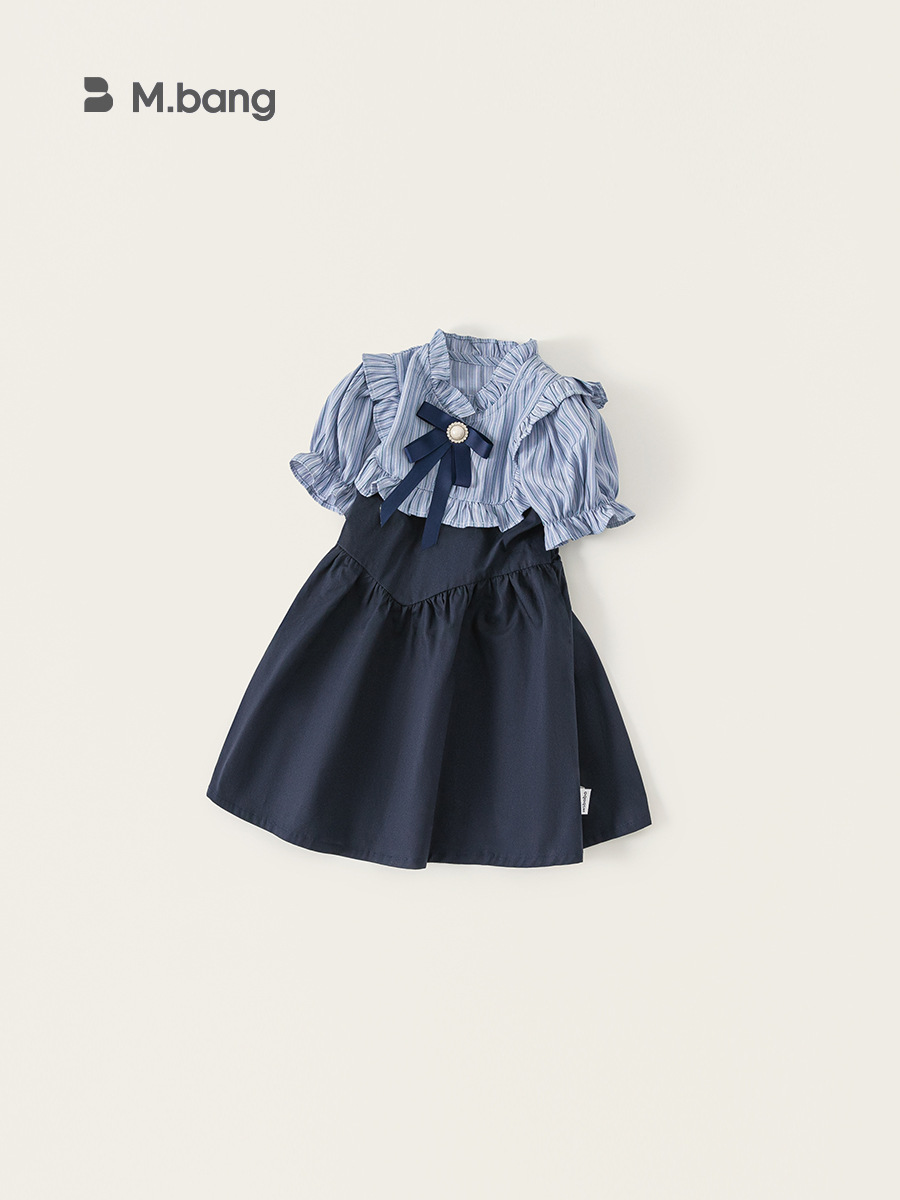 Youbao Children 's Clothing Girls Line Clothing Summer Academy style children' s fake two shirt dress Short Sleeve baby falda