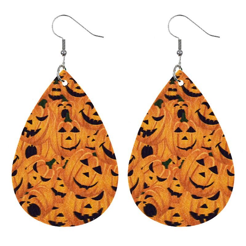 Cross-border Adult Earrings Wholesale European And American Halloween Leather Earrings Ghost Festival Pumpkin Skull Water Drop Pu Earrings display picture 13