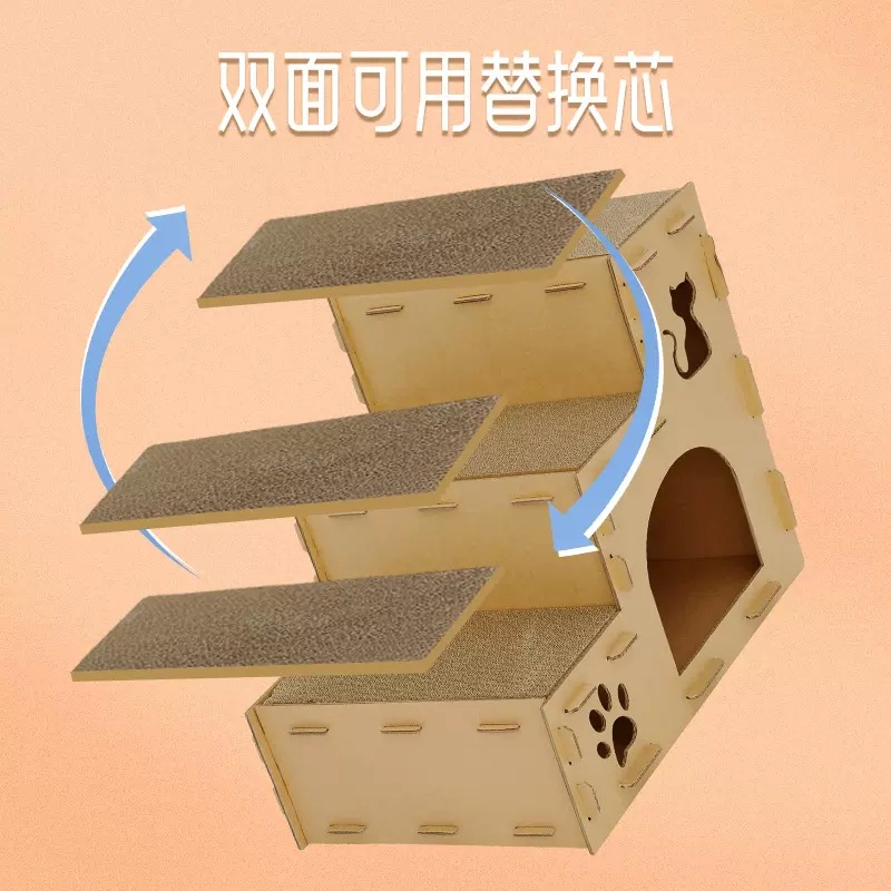 Tablero del rasguño del gato nido de gato tablero de garra de gato integrado casa Villa de papel corrugado tablero del rasguño del gato caja de gato nido de cartón extra grande