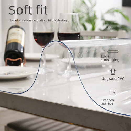 Wholesale transparent PVC tablecloth, waterproof and oil-resistant dining table mat, home-use heat-insulating, wash-free desk mat, soft glass crystal board