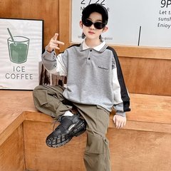秋季童裝男童簡約Polo衫拼接T恤衛衣兒童長袖寬鬆上衣學院風炸街