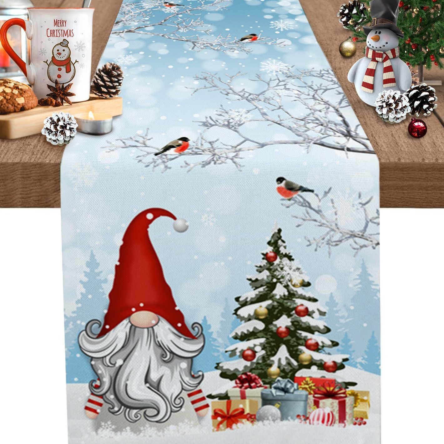 Amazon nueva bandera de mesa de Santa Claus blanca mesa de té de Navidad sala de estar dormitorio mesa de decoración de fondo