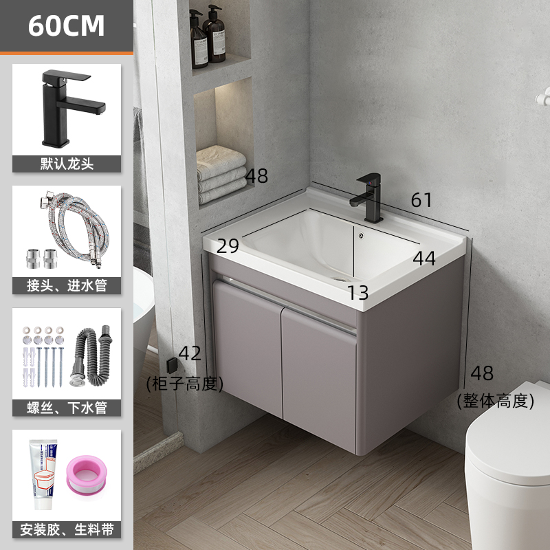 Gabinete de baño de acero inoxidable combinación de baño minimalista moderno mesa de lavado de luz de lujo de cerámica integrado lavabo cuenca gabinete