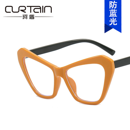 European and American cat eye color matching flat mirror anti-blue light  new large frame glasses frame simple and versatile fashionable polygon