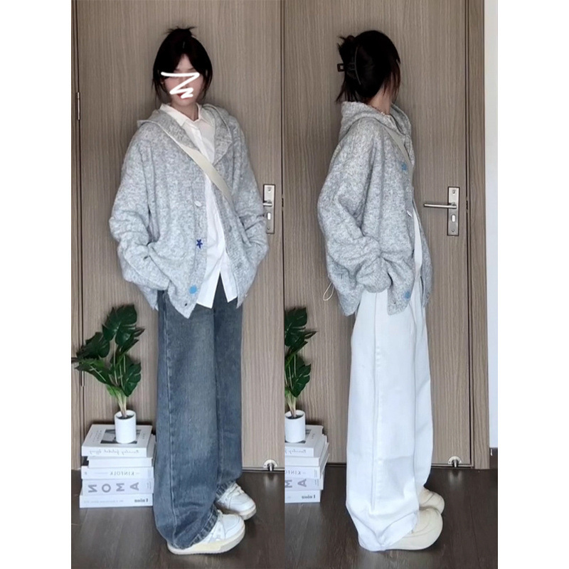 韩系慵懒风连帽毛衣开衫外套女秋冬季2025新款高级感宽松针织上衣|undefined