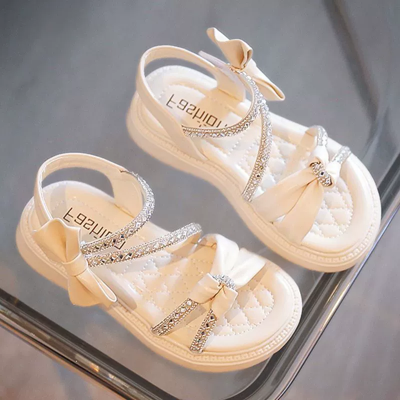 Детские сандалии для девочек лето 2024, корейский стиль, принцесса, мягкая подошва, для средних и старших школьниц