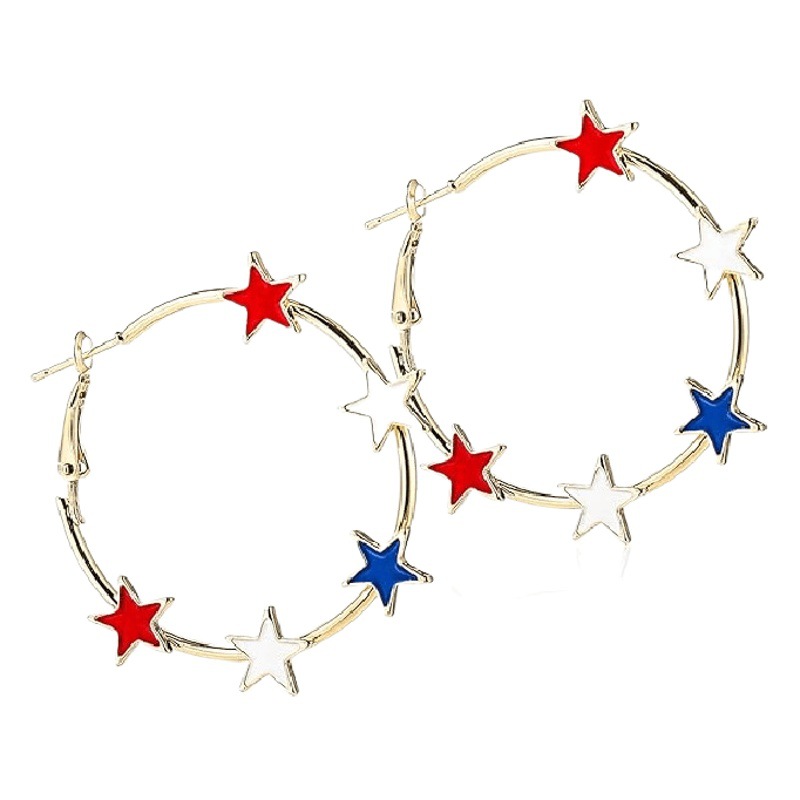 Cross-border Amazon Hot Sale July 4th Independence Day Creative Five-pointed Star Red Blue and White Flag Ear Ring