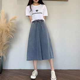 牛仔阔腿裤女夏薄款宽松垂感宽腿裤大码胖mm七分裤高腰休闲阔脚裤